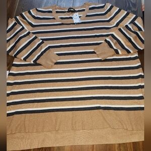 NWT Lane Bryant Gray and Tan Crew Neck Tunic Sweater SZ 26/28